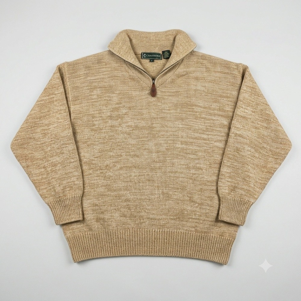 JJ Farmer Vintage Men's Large 1/4 Zip Sweater 100% Cotton Knit Pullover Beige L